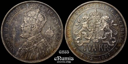 SWEDEN, Oscar II, 2 Kronor 1897, Silver Jubilee, XF+