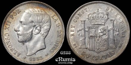 SPAIN, Alfonso XII, 5 Pesetas 1882 MS-M, XF+
