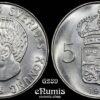 SWEDEN, Gustaf VI Adolf, 5 Kronor 1954, silver, UNC SWEDEN, Gustaf VI Adolf, 5 Kronor 1954, silver, UNC