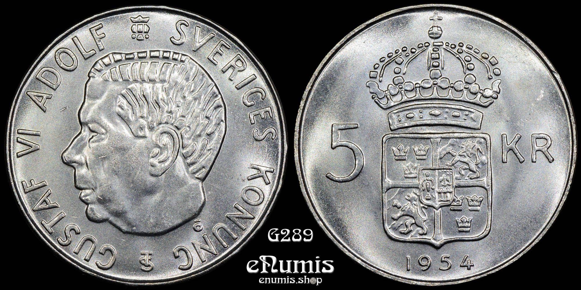SWEDEN, Gustaf VI Adolf, 5 Kronor 1954, silver, UNC SWEDEN, Gustaf VI Adolf, 5 Kronor 1954, silver, UNC