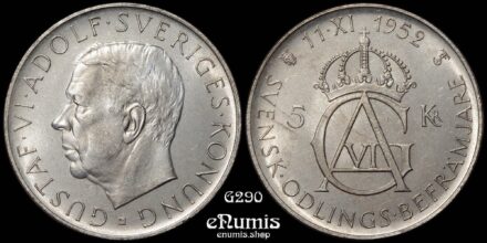 SWEDEN, Gustaf VI Adolf, 5 Kronor 1952, 70th Birthday, UNC