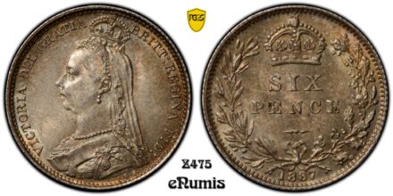 Great Britain, Victoria, Sixpence 1887, wreath type, PCGS MS 64