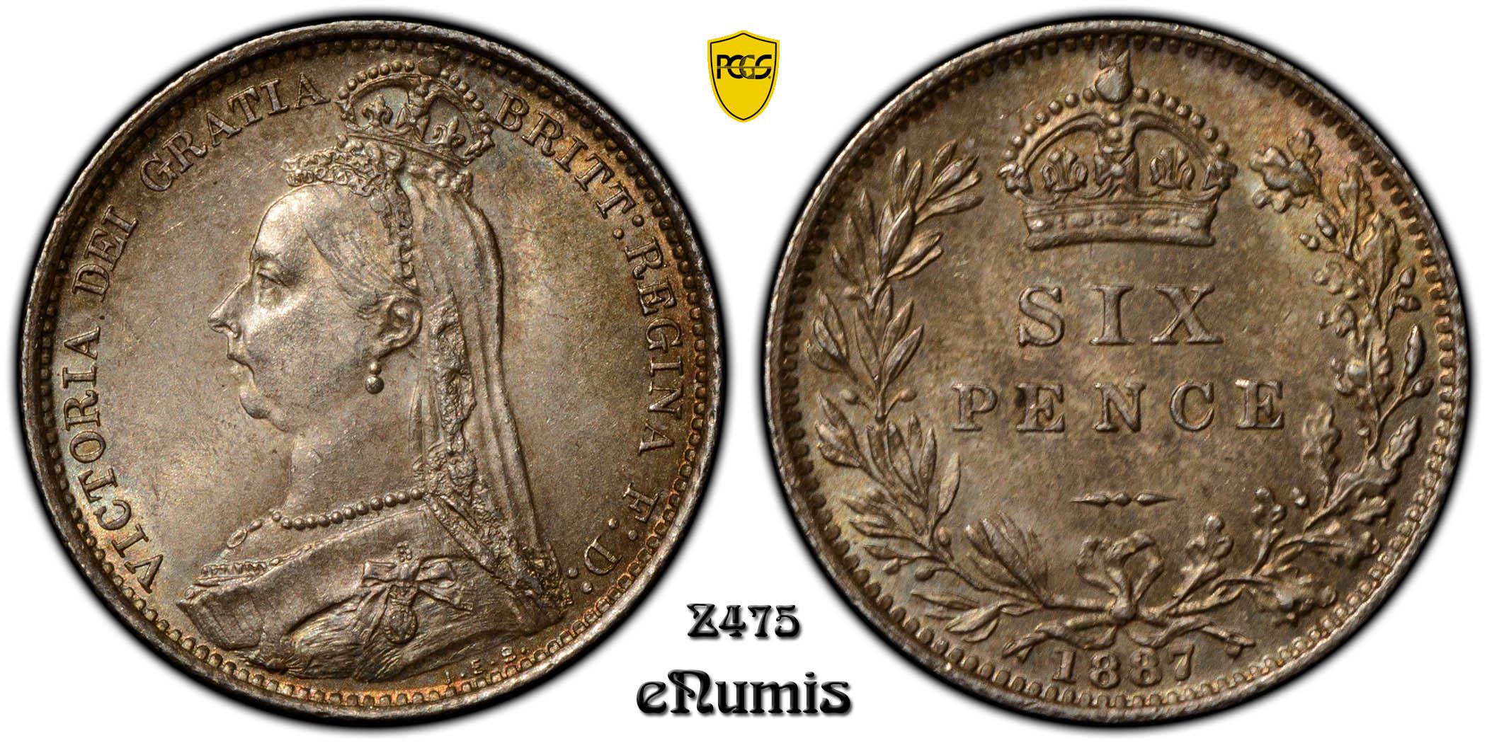 Great Britain, Victoria, Sixpence 1887, wreath type, PCGS MS 64 Great Britain, Victoria, Sixpence 1887, wreath type, PCGS MS 64