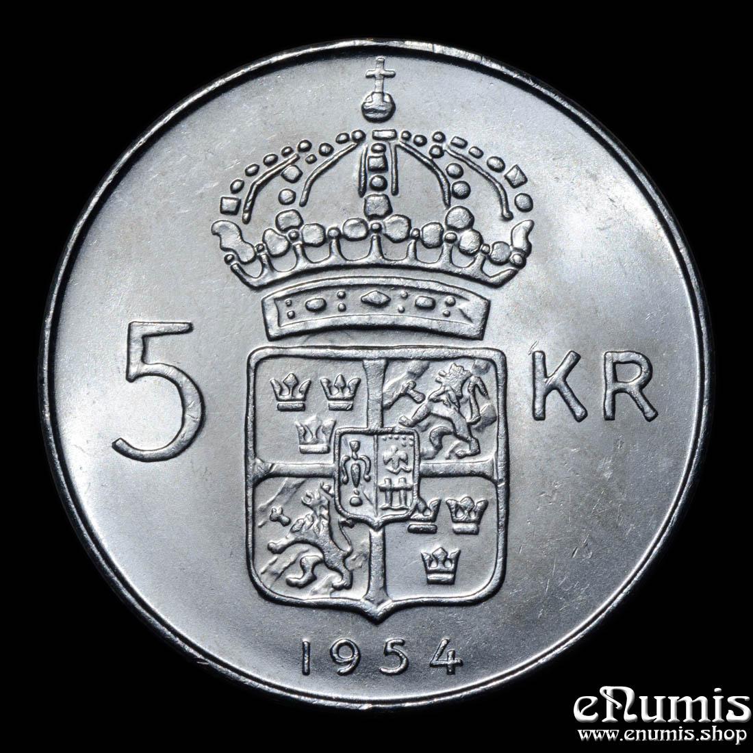 SWEDEN, Gustaf VI Adolf, 5 Kronor 1954, silver, UNC