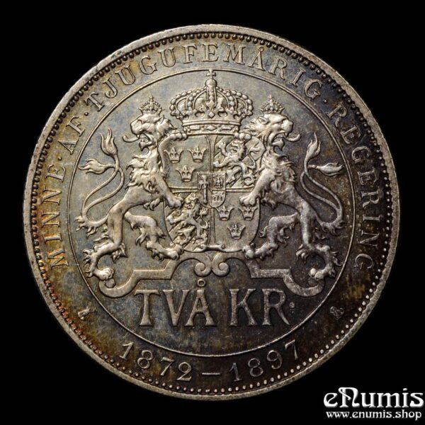 Sweden, Oscar II, 2 Kronor 1897, Silver Jubilee, XF+ • eNumis