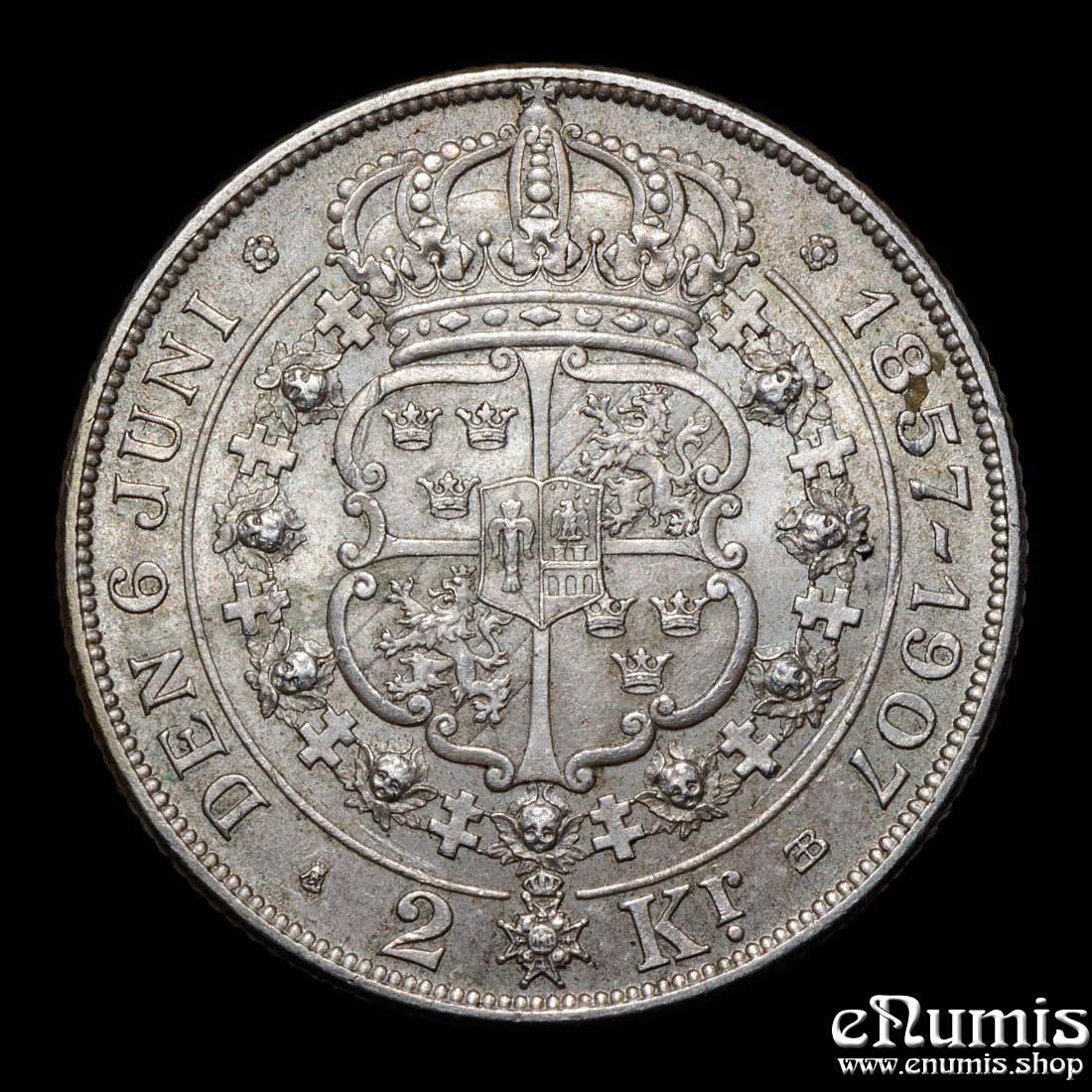 SWEDEN, Oscar II, 2 Kronor 1907, Golden Wedding Anniversary, UNC SWEDEN, Oscar II, 2 Kronor 1907, Golden Wedding Anniversary, UNC