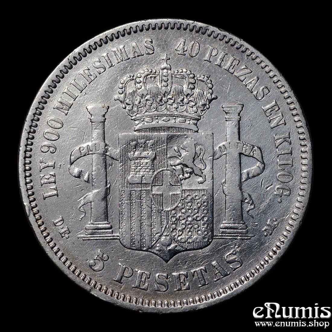 SPAIN, Amadeo I, 5 Pesetas 1871 (1875) DE-M, VF