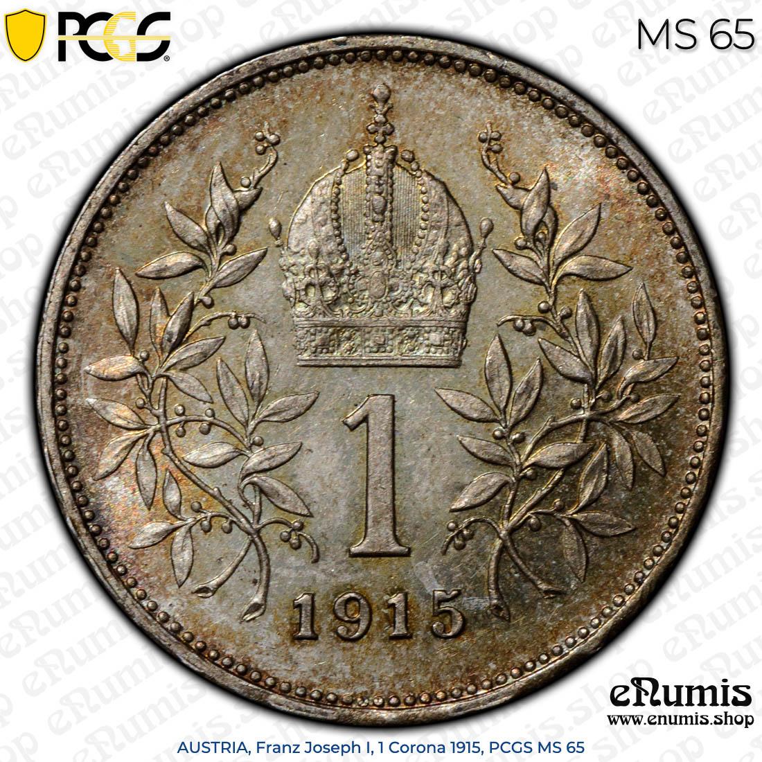 AUSTRIA, Franz Joseph I, 1 Corona 1915, PCGS MS 65 AUSTRIA, Franz Joseph I, 1 Corona 1915, PCGS MS 65