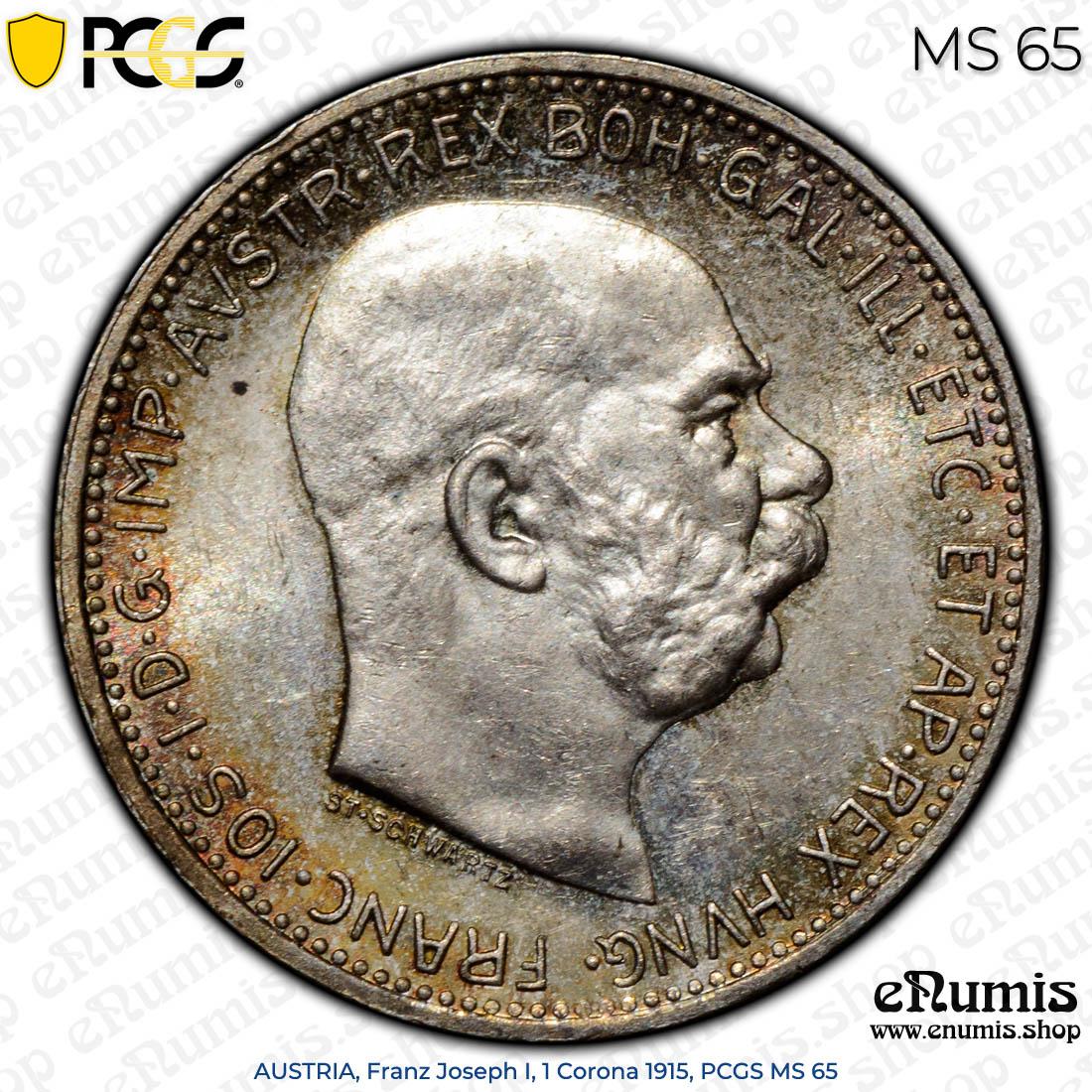 AUSTRIA, Franz Joseph I, 1 Corona 1915, PCGS MS 65 AUSTRIA, Franz Joseph I, 1 Corona 1915, PCGS MS 65