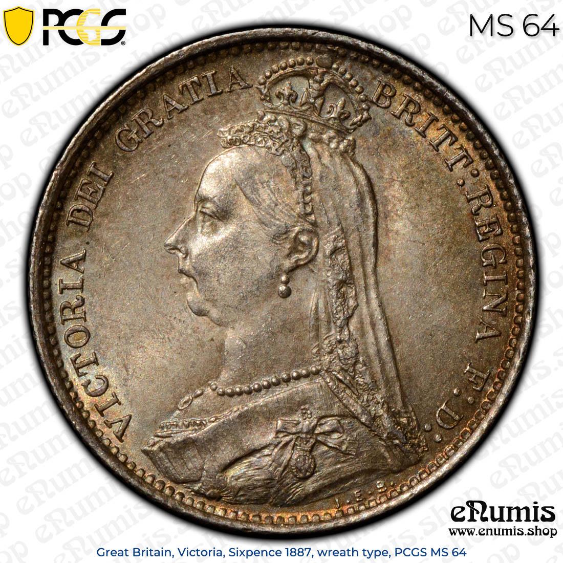 Great Britain, Victoria, Sixpence 1887, wreath type, PCGS MS 64 Great Britain, Victoria, Sixpence 1887, wreath type, PCGS MS 64
