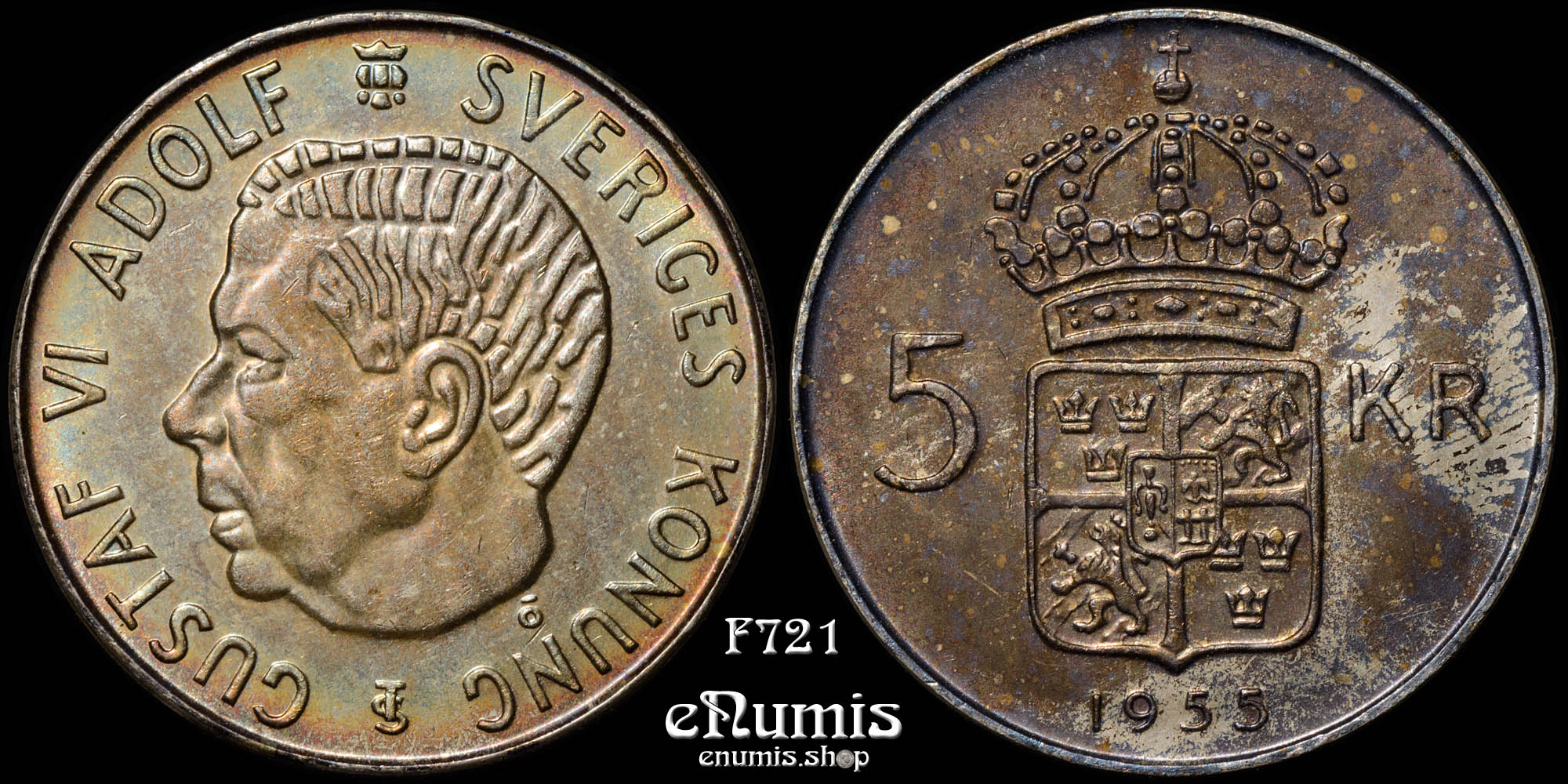 SWEDEN, Gustaf VI Adolf, 5 Kronor 1955, silver, UNC