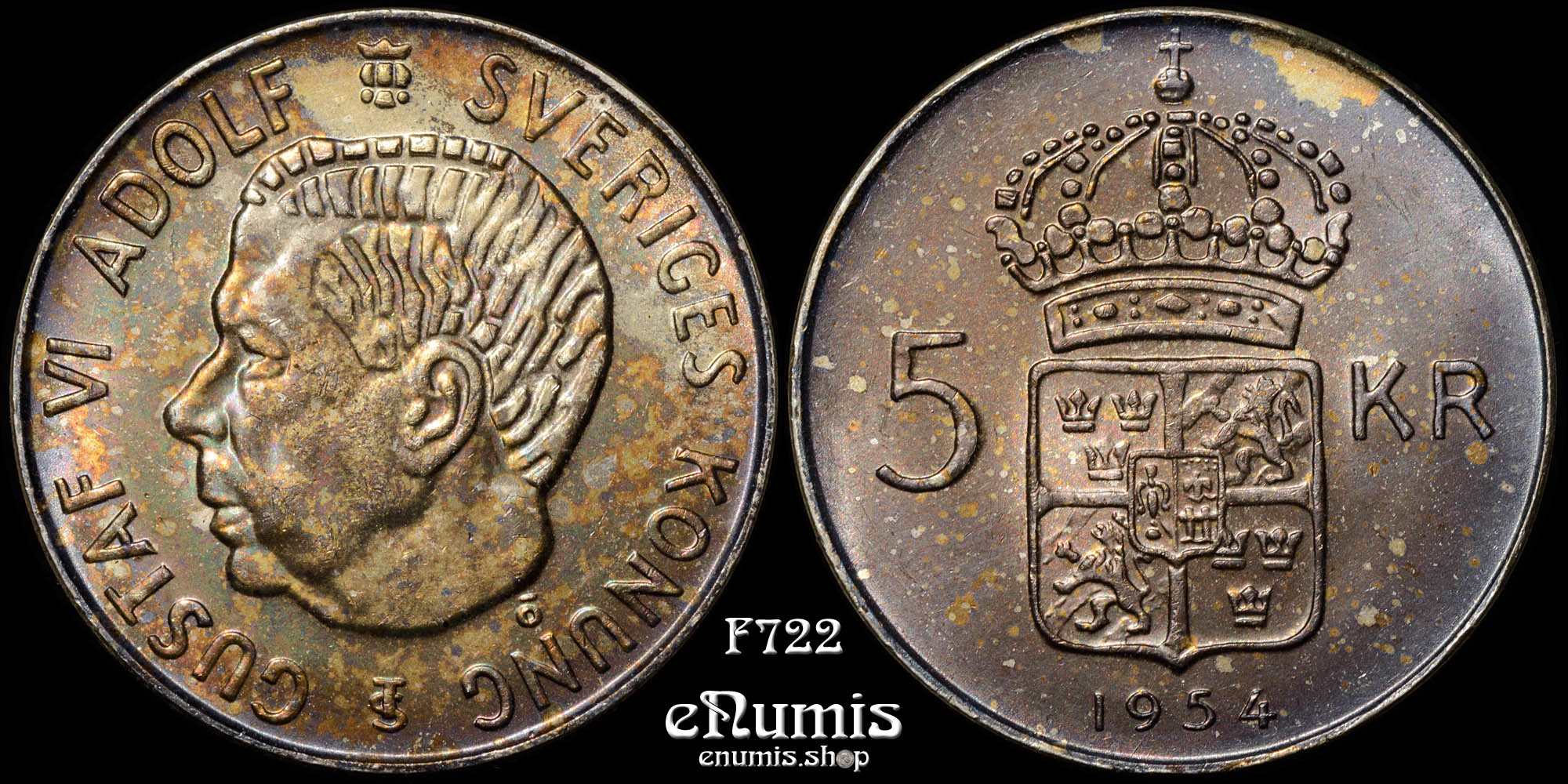 SWEDEN, Gustaf VI Adolf, 5 Kronor 1954, silver, UNC