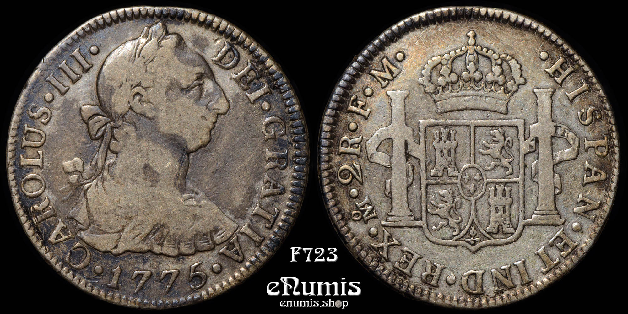 MEXICO, Carlos III, 2 Reales 1775 FM, VF/VF+