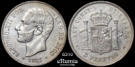 SPAIN, Alfonso XII, 5 Pesetas 1883 MS-M, XF-UNC