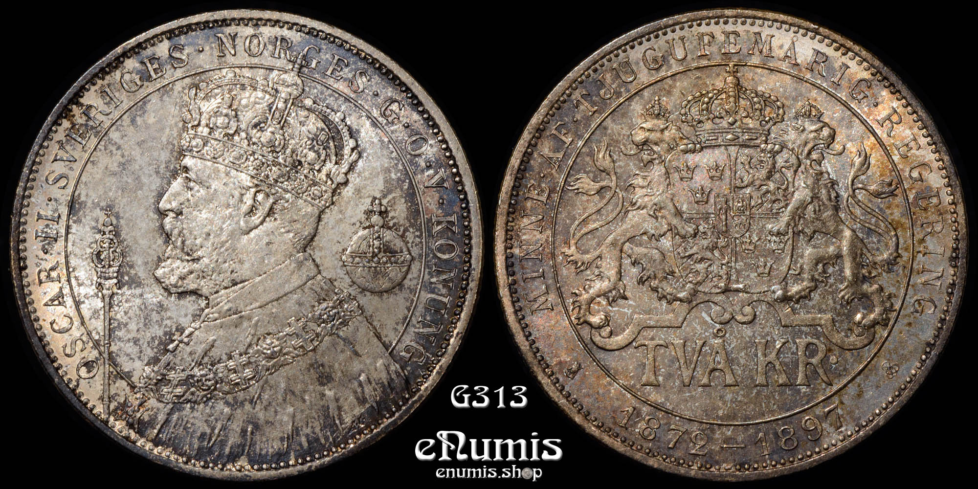 SWEDEN, Oscar II, 2 Kronor 1897, Silver Jubilee, UNC SWEDEN, Oscar II, 2 Kronor 1897, Silver Jubilee, UNC