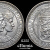 DENMARK, Christian X, 2 Kroner 1923, Silver Wedding Anniversary, UNC