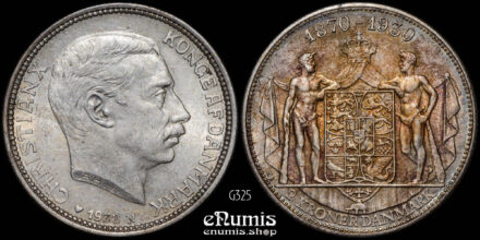 DENMARK, Christian X, 2 Kroner 1930, King’s 60th Birthday, silver, aUNC