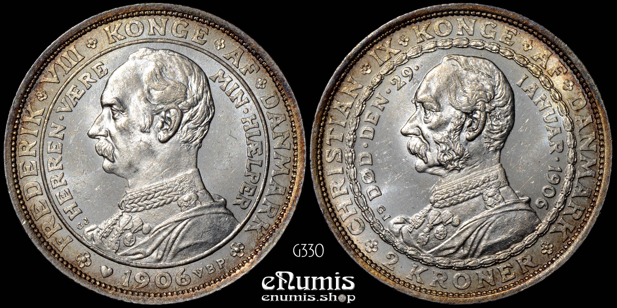 DENMARK, Frederick VIII, 2 Kroner 1906, Accession of the King, UNC