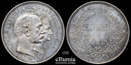 DENMARK, Christian IX, 2 Kroner 1892, Golden Wedding Anniversary, UNC