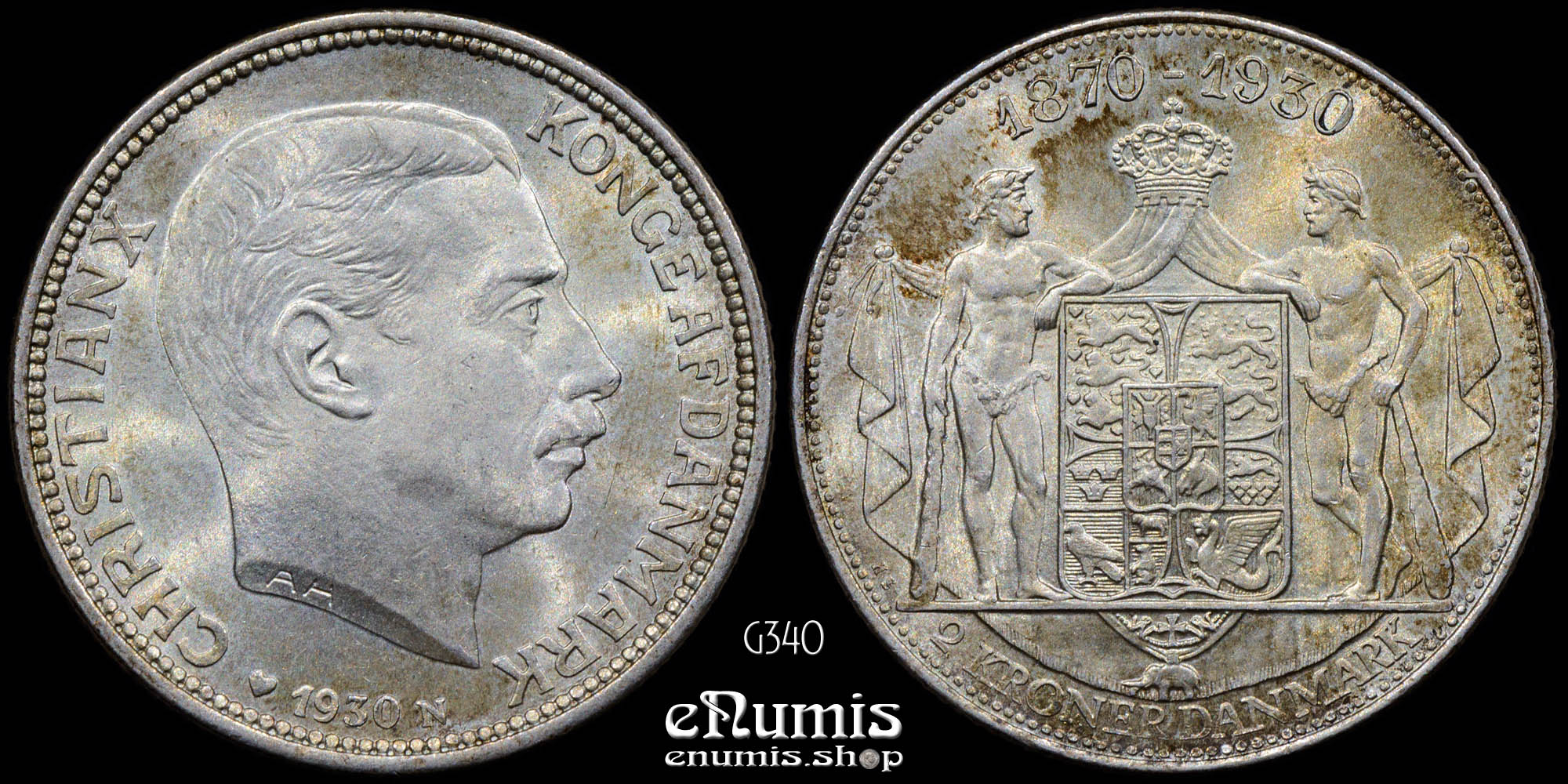 DENMARK, Christian X, 2 Kroner 1930, King’s 60th Birthday, silver, UNC