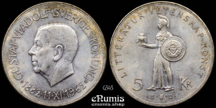SWEDEN, Gustaf VI Adolf, 5 Kronor 1962, 80th Birthday, UNC