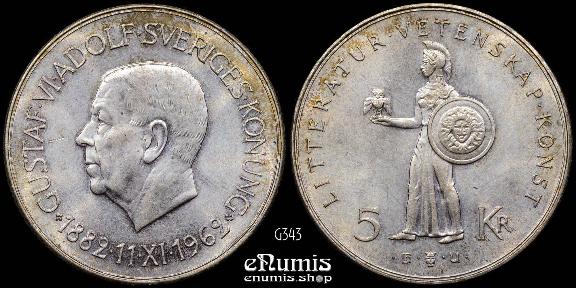 SWEDEN, Gustaf VI Adolf, 5 Kronor 1962, 80th Birthday, UNC