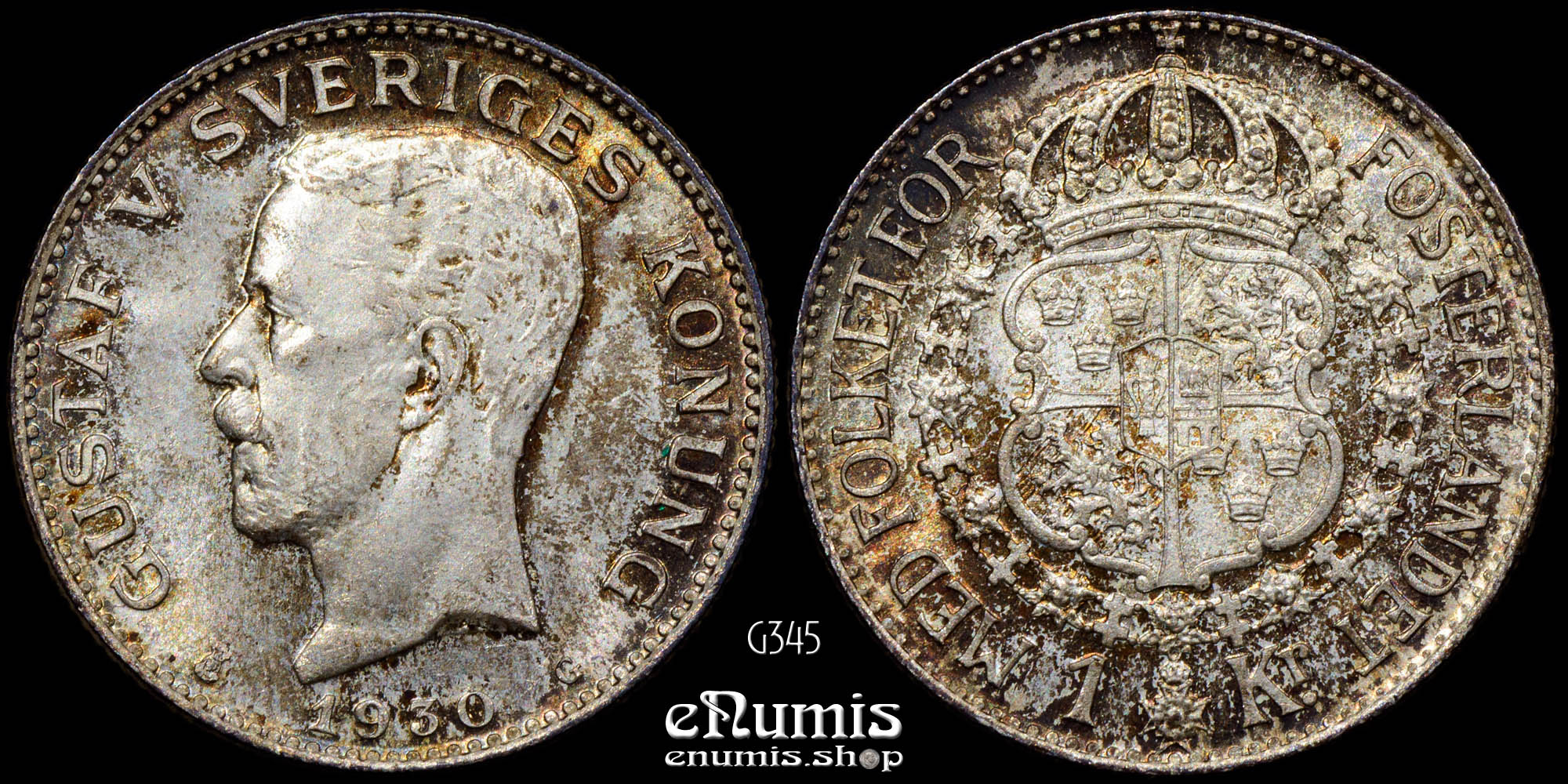 SWEDEN, Gustaf V, 1 Krona 1930, silver, UNC