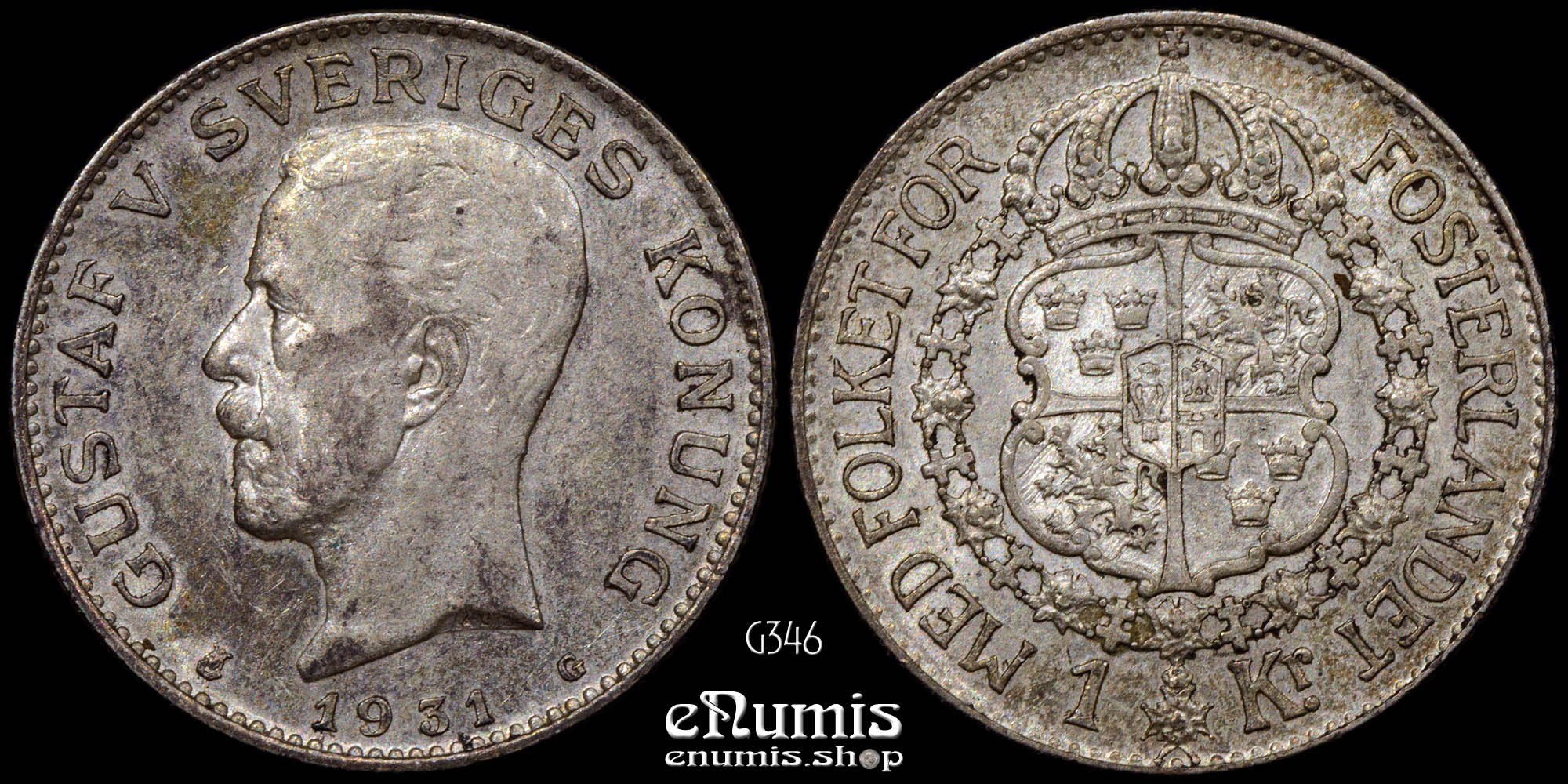 SWEDEN, Gustaf V, 1 Krona 1931, silver, aUNC