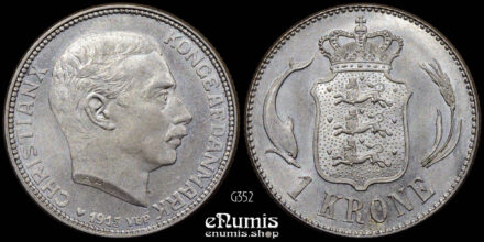 DENMARK, Christian X, 1 Krone 1915, UNC
