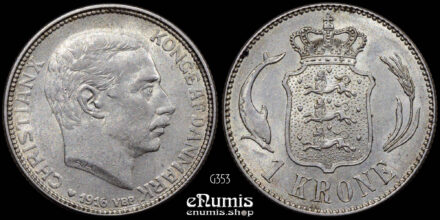 DENMARK, Christian X, 1 Krone 1916, UNC