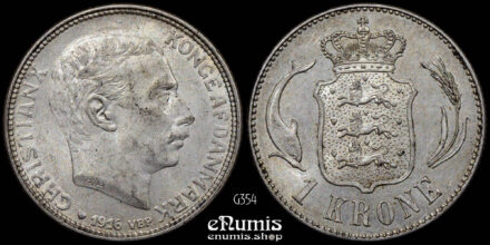 DENMARK, Christian X, 1 Krone 1916, aUNC