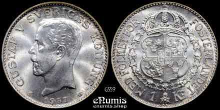 SWEDEN, Gustaf V, 1 Krona 1937, silver, UNC