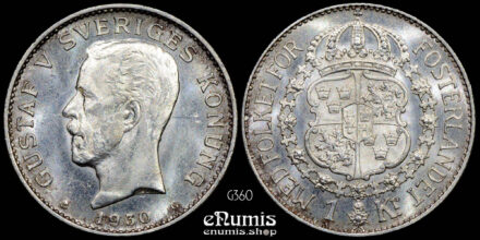 SWEDEN, Gustaf V, 1 Krona 1930, silver, UNC