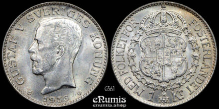 SWEDEN, Gustaf V, 1 Krona 1936, silver, UNC