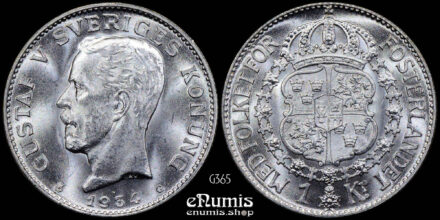 SWEDEN, Gustaf V, 1 Krona 1934, silver, UNC