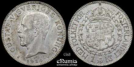 SWEDEN, Gustaf V, 1 Krona 1924, silver, aUNC