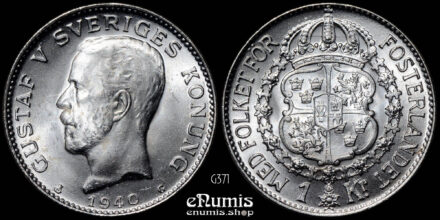SWEDEN, Gustaf V, 1 Krona 1940, silver, UNC