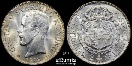 SWEDEN, Gustaf V, 2 Kronor 1939, silver, UNC