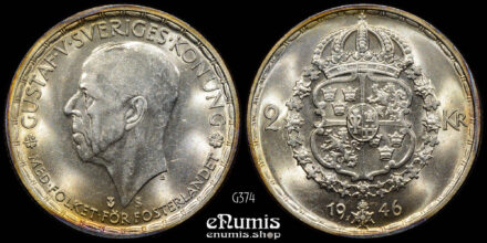SWEDEN, Gustaf V, 2 Kronor 1946, silver, UNC