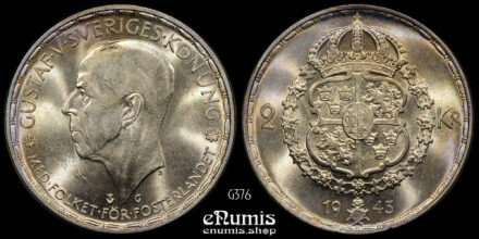 SWEDEN, Gustaf V, 2 Kronor 1943, silver, UNC