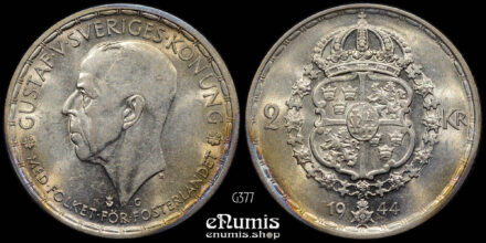 SWEDEN, Gustaf V, 2 Kronor 1944, silver, aUNC/UNC