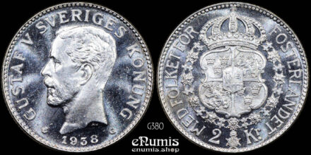 SWEDEN, Gustaf V, 2 Kronor 1938, silver, UNC