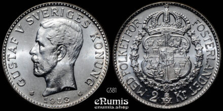 SWEDEN, Gustaf V, 2 Kronor 1938, silver, UNC