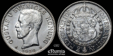 SWEDEN, Gustaf V, 2 Kronor 1939, silver, UNC