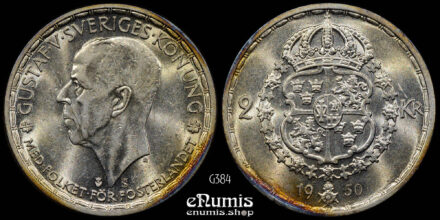 SWEDEN, Gustaf V, 2 Kronor 1950/1, silver, aUNC/UNC