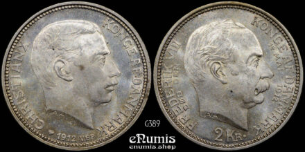 DENMARK, Christian X, 2 Kroner 1912, Death of Frederik VIII, UNC