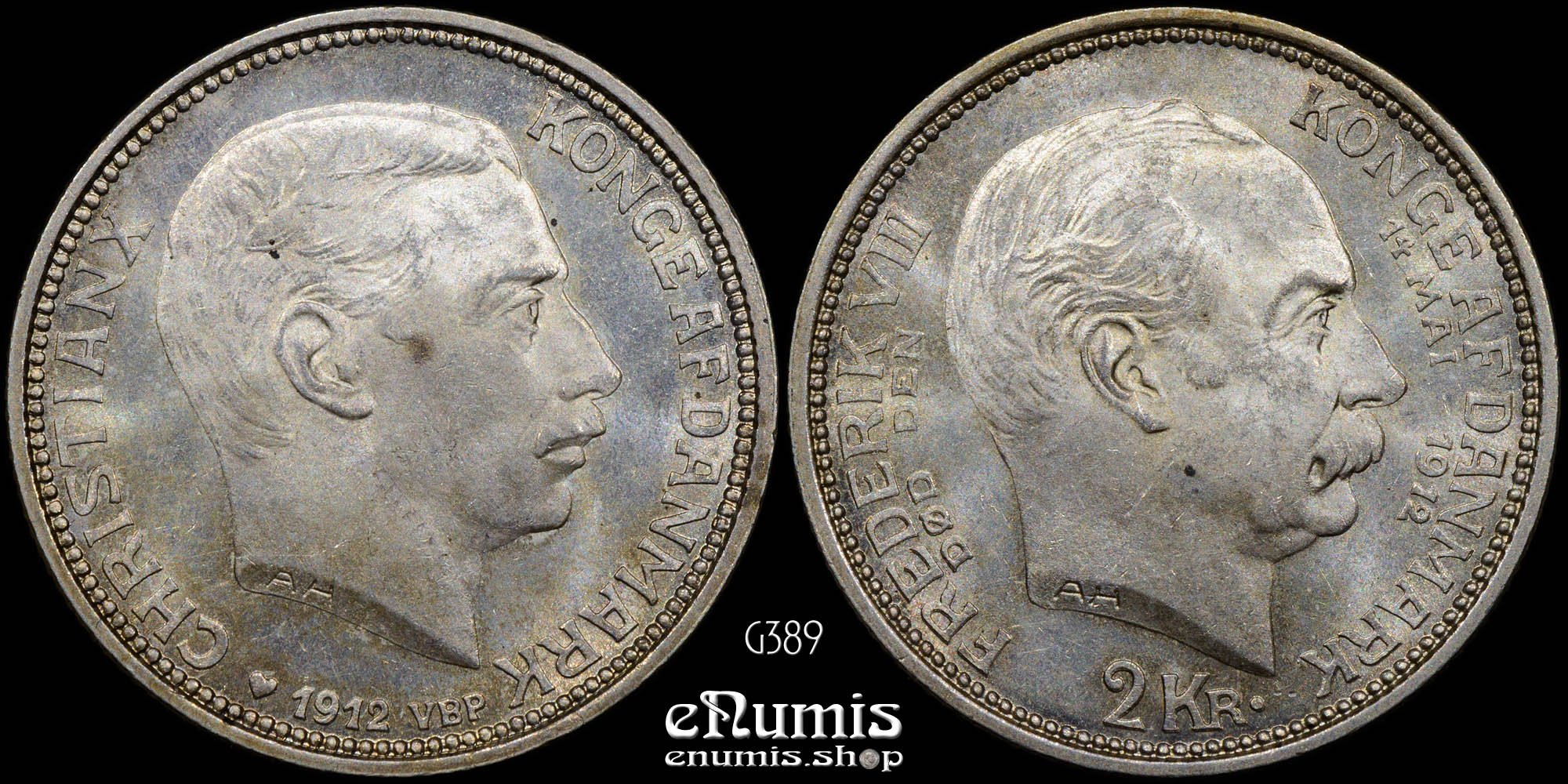 DENMARK, Christian X, 2 Kroner 1912, Death of Frederik VIII, UNC