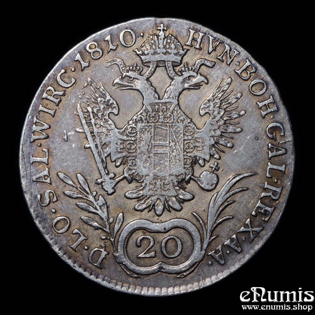 AUSTRIA, Franz I, 20 Kreuzer 1810 A, Vienna, XF+