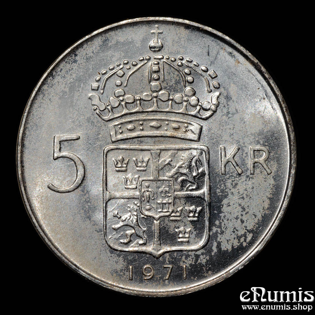 SWEDEN, Gustaf VI Adolf, 5 Kronor 1971, silver, UNC