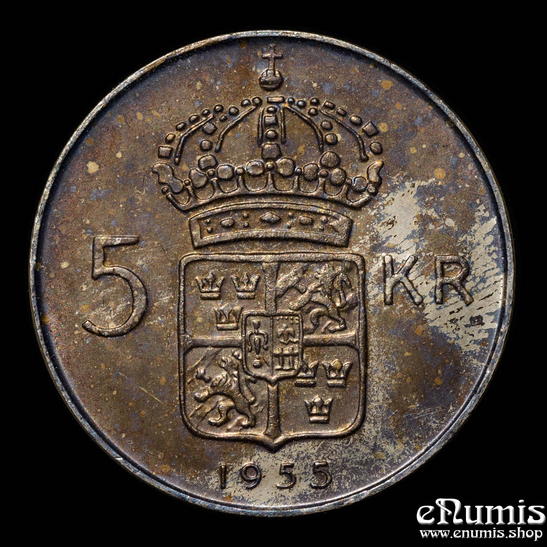 SWEDEN, Gustaf VI Adolf, 5 Kronor 1955, silver, UNC